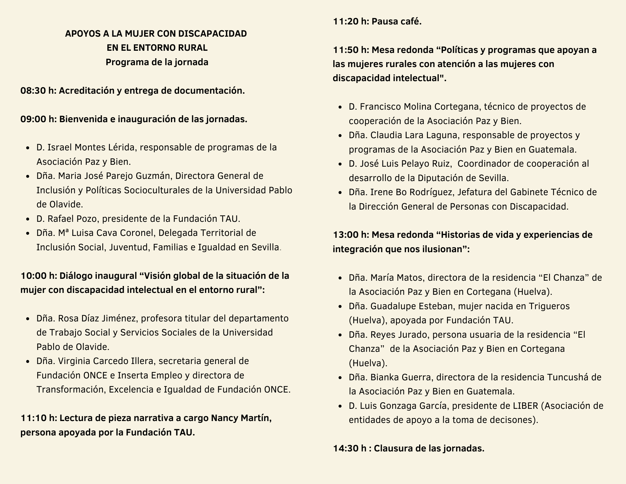 PROGRAMA DE LA JORNADA “APOYOS A LA MUJER CON DISCAPACIDAD EN EL ENTORNO RURAL